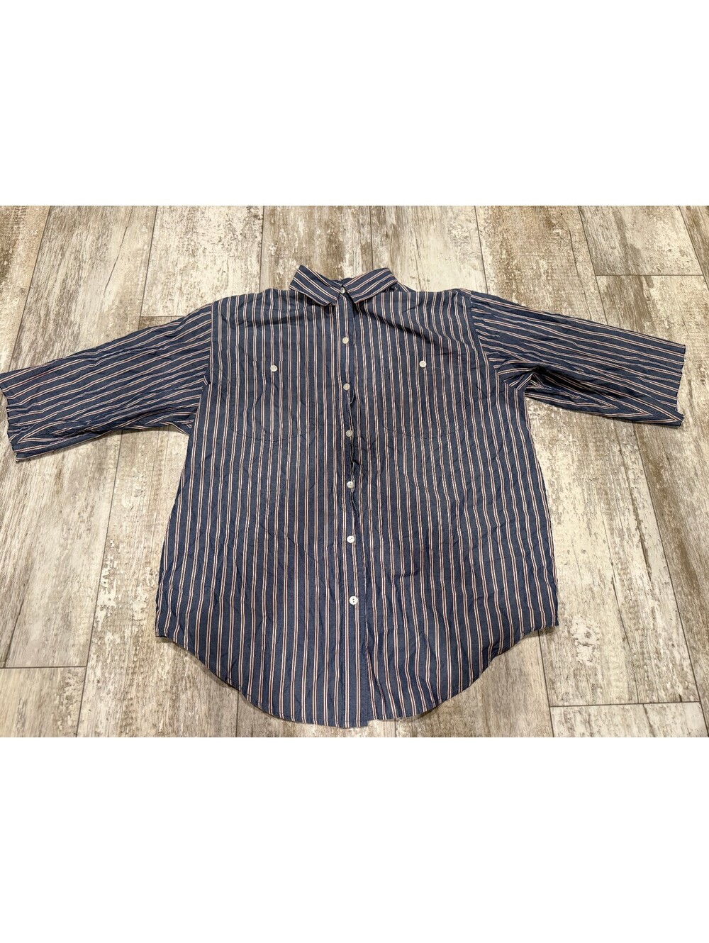 Dockers M Navy Striped Button Down Shirt Altered Sleeves